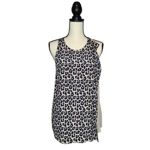 3.1 Phillip Lim tank cream navy blue leopard print front side ruffle top size 8